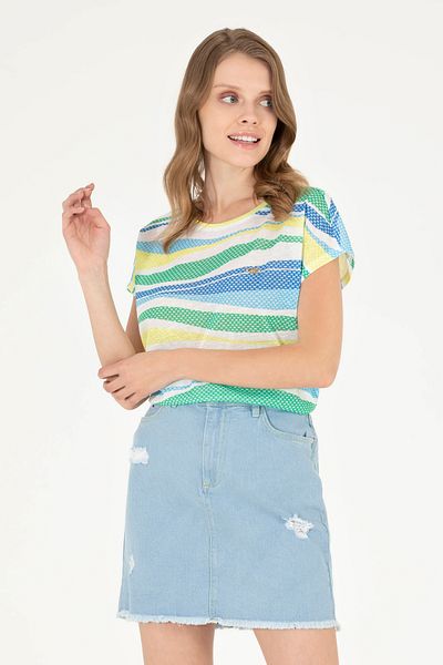 U.S. Polo Assn. Tricou albastru cu gât crew de damă