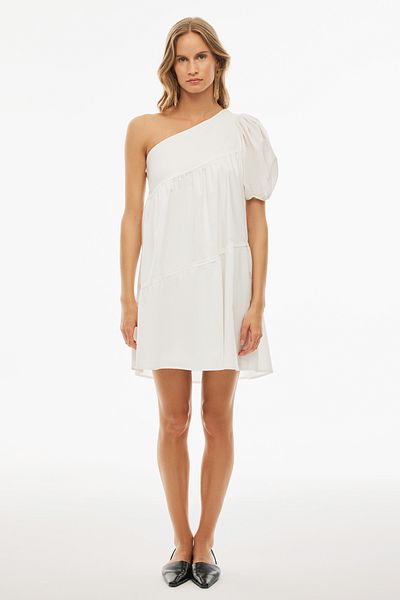 Perspective Gratas Regular Fit Short Length One Shoulder Ecru Color Dress