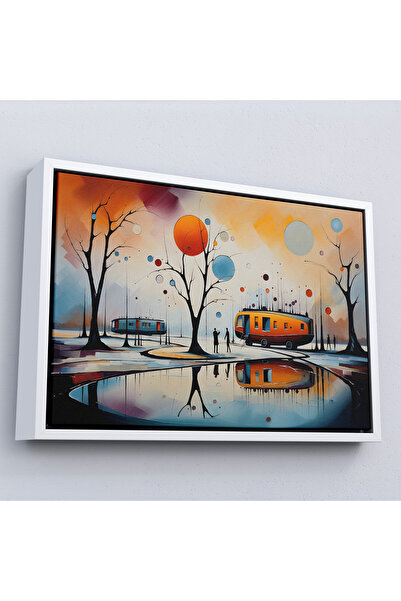 Oxyteez Πίνακας με Χειμωνιάτικο Τοπίο Κατασκήνωσης σε Αφαίρεση Kandinsky με Ξ...