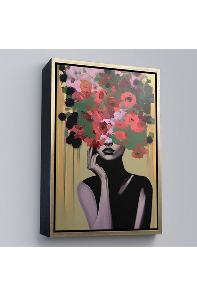 Oxyteez Pictură abstractă de femeie cu cap de floare cu cadru din lemn-7830