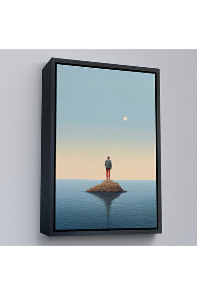 Oxyteez Tablou de oameni singuri în mijlocul mării cu cadru din lemn-7538