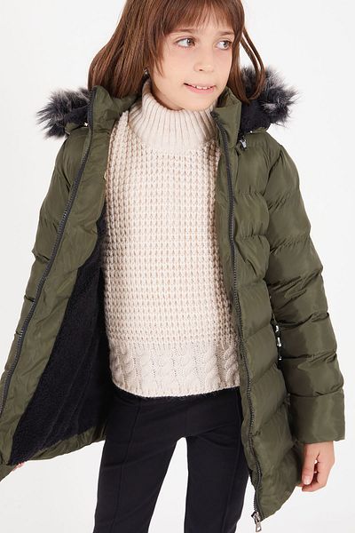 Cansın Mini Girl's Belted Puffer Coat Green 16363