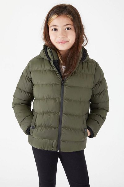 Cansın Mini Girl's Straight Stitched Green Puffer Coat 16522