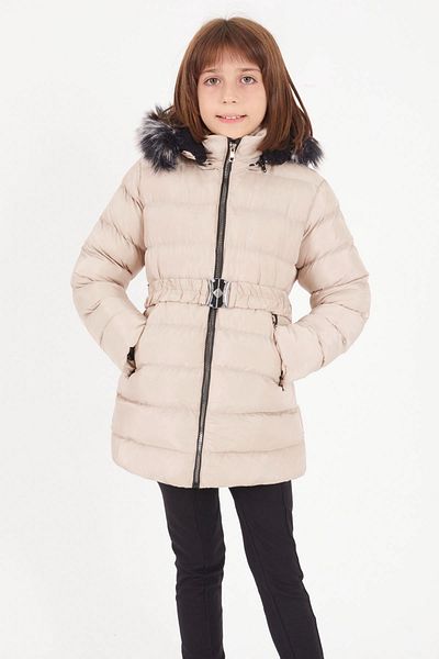 Cansın Mini Girl's Belted Puffer Coat Beige 15501