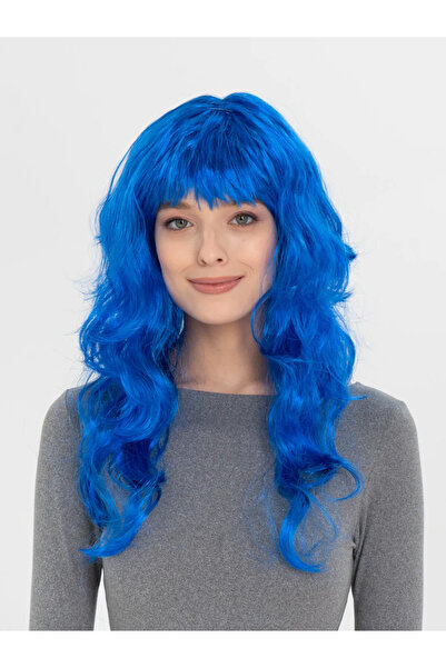 samur parti parti aksesuar & kostüm Mavi Renk Uzun Dalgalı Parti Peruğu