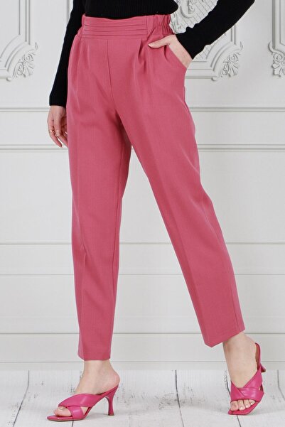 Sevitli Belted Detailed Skinny Leg Trousers-Dry Rose