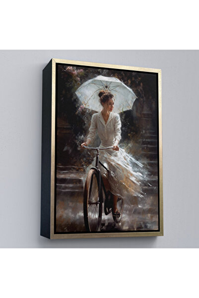 Oxyteez Femeie frumoasă care călătește pe bicicletă cu un umbrelă cu cadru di...