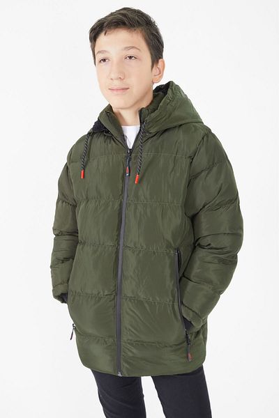Cansın Mini Boy's Puffer Jacket Plain Pattern Green 15675