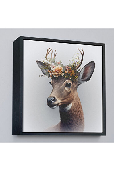 Oxyteez Pictură portret de cerb cu coroană de flori într-un cadru din lemn-8355