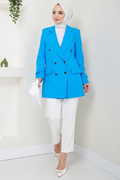 hafsamina Μπλε σακάκι μπλέιζερ - με κουμπιά, HM2433