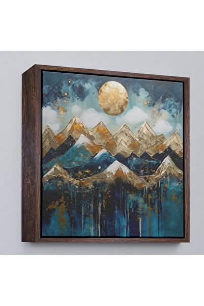 Oxyteez Pictură peisaj solar peste munți cu cadru din lemn-8354