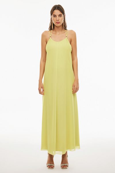 Perspective Φόρεμα Blants Comfortable Fit Maxi με λουράκι με στρογγυλή λαιμόκοψη λεμονί