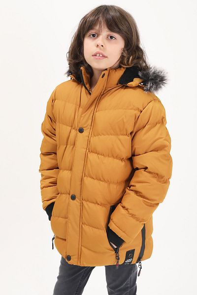 Cansın Mini Boy's Puffer Jacket with Logo Mustard 15489