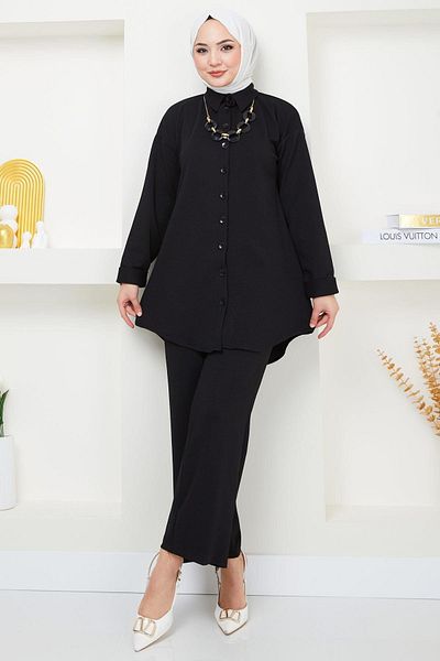 hafsamina Necklace Crepe Double Set Black HM2374