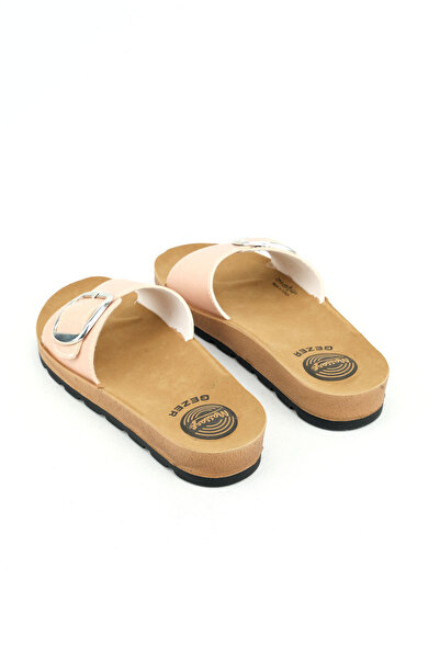 GEZER Papuci de vară pentru femei, cu o singură cataramă, cu talpă cu masaj din piele artificială