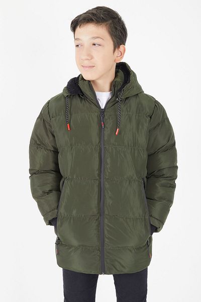 Cansın Mini Boy's Puffer Jacket Plain Pattern Green 15675