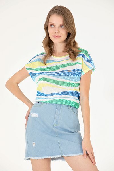 U.S. Polo Assn. Tricou albastru cu gât crew de damă
