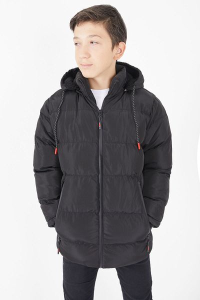 Cansın Mini Boy's Puffer Jacket Plain Pattern Black 15673