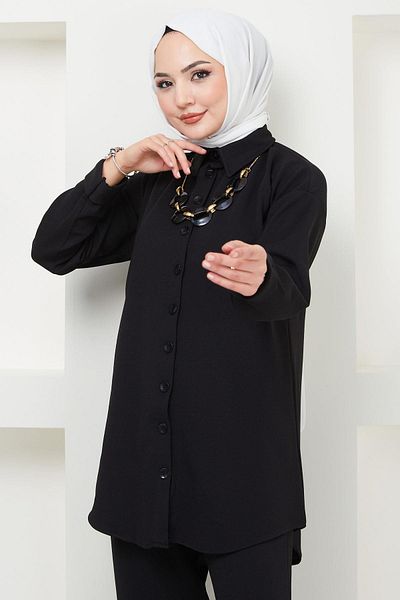 hafsamina Necklace Crepe Double Set Black HM2374