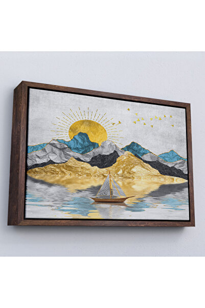 Oxyteez Tablou de peisaj solar auriu cu rama din lemn-7222