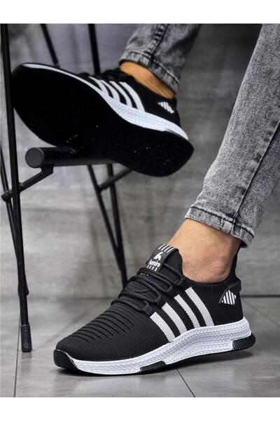 homiro Чоловічі трикотажні спортивні кросівки - на шнурівці, чорно-білі