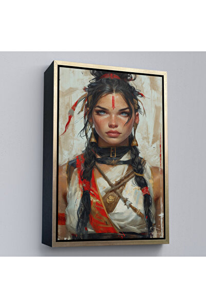 Oxyteez Tablou de fată frumoasă indienă cu ochi albaștri cu cadru din lemn-7758