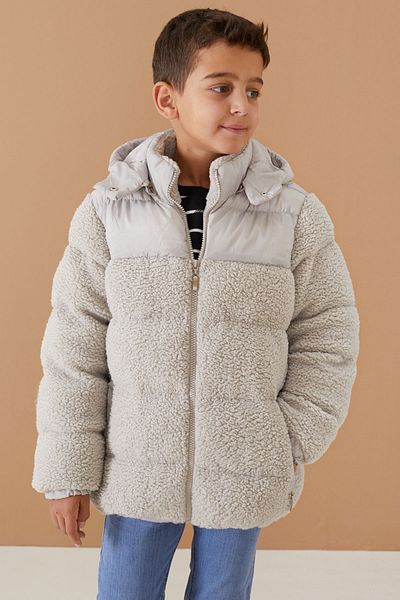 Cansın Mini Gray Hooded Lined Boy's Plush Coat 19323