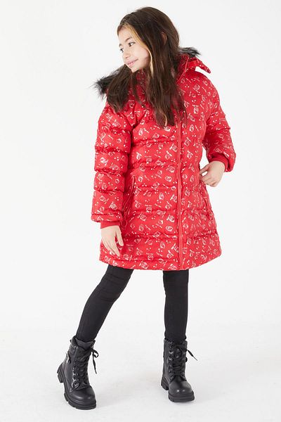 Cansın Mini Girl's Character Printed Puffer Coat Red 15549