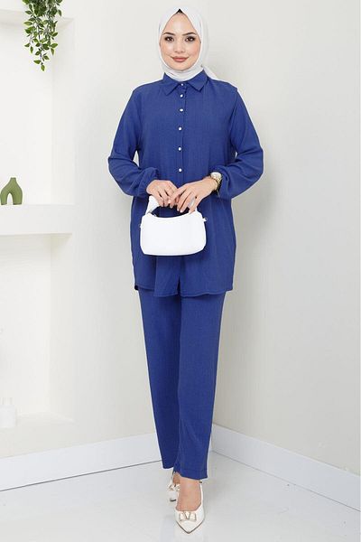 hafsamina Ζαρωμένο πουκάμισο Navy Blue HM2394