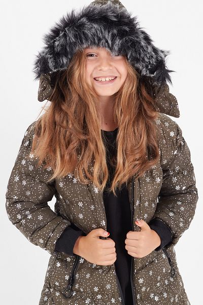 gnygiyim Asia Kids- Girl's Coat Snow Patterned Hooded Puffer Coat