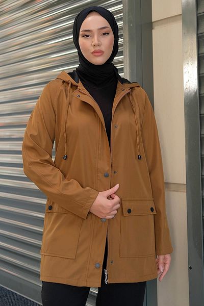 hafsamina Bag Pocket Trench Coat Brown HM2275
