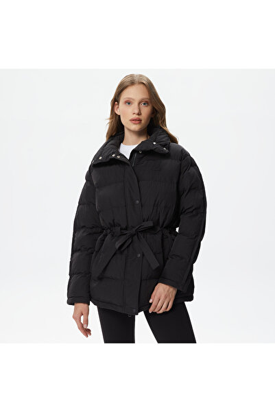 Lacoste Women's Stand Collar Quilted Gray Coat