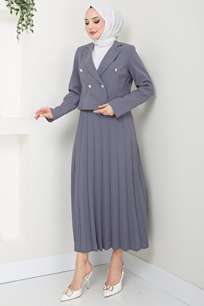 hafsamina Σετ μπουφάν γκρι φούστα - HM2453