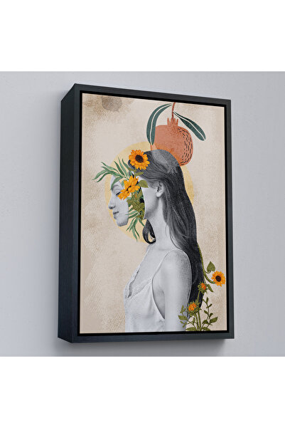 Oxyteez Pictură abstractă Pop Art de femeie cu cadru din lemn-7873