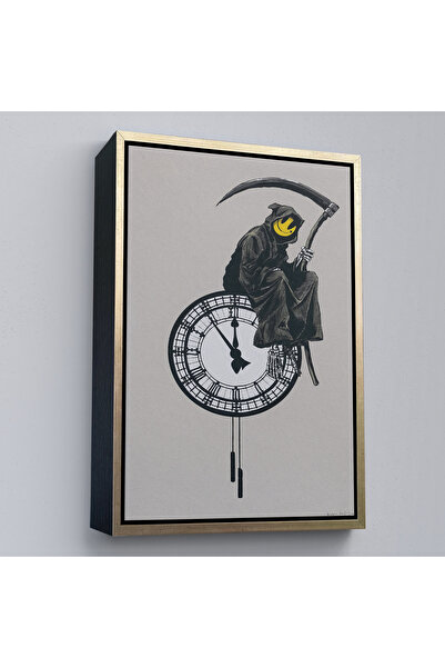 Oxyteez Banksy cu ramă din lemn - Pictură Zâmbitorul Moarte - Grin Reaper-7313