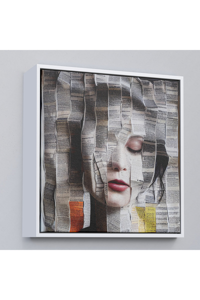 Oxyteez Tablou de femei din ziare și reviste cu rame din lemn-8365