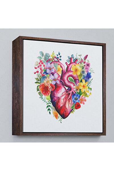 Oxyteez Tablou de inimă înconjurat de flori cu rame din lemn - Cadou Doctor-8325