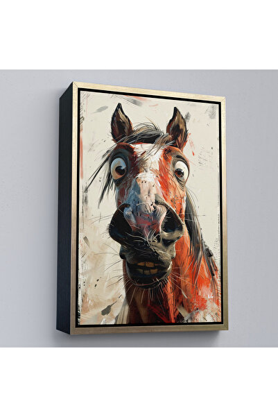 TAKI DERYASI Pictură drăguță de portret de cal cu cadru din lemn-7853