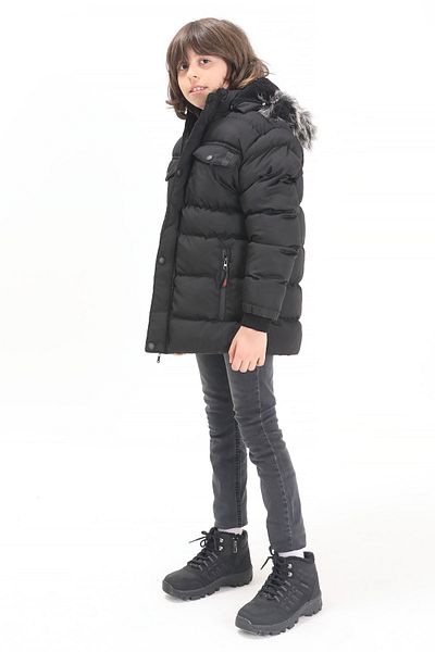 Cansın Mini Boy's Puffer Jacket with Pocket Cover Black 15484