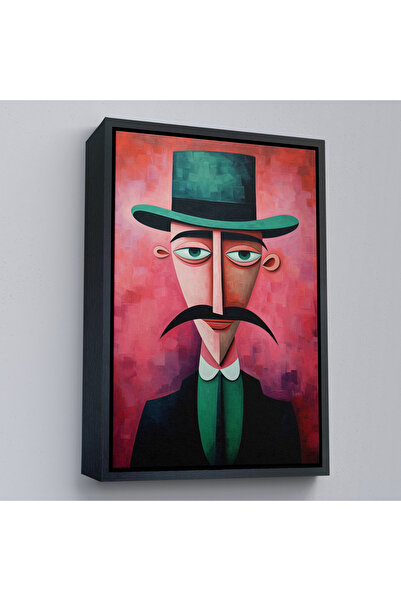 Oxyteez Pictură de bărbat surreal iconic cu mustață într-un cadru de lemn-7732