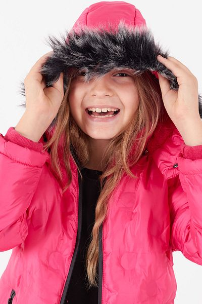 Cansın Mini Girl's Coat Circle Patterned Hooded Puffer Coat 14575