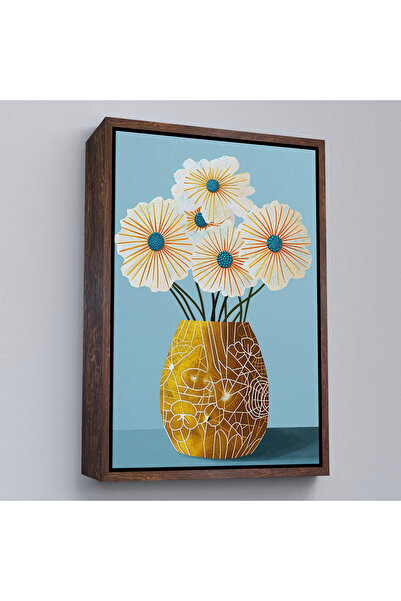 Oxyteez Flori albe într-o vază cu cadru din lemn Tablo-7569