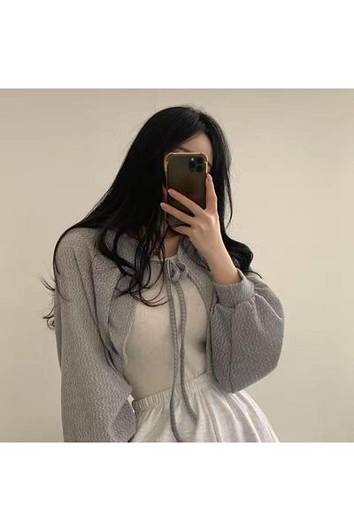 Köstebek Gray Balloon Sleeve Lace-Up Bolero Cardigan