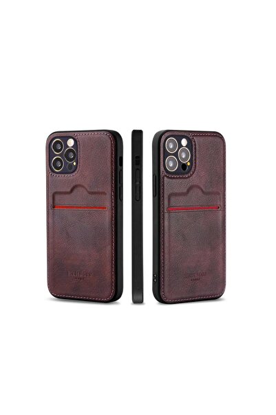 Velvoria Apple iPhone 15 Pro Max Leather Card Holder Luxury Case Dark Red