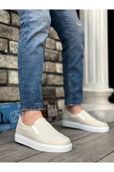 BOA BA0339 Pantofi casual pentru bărbați din in - Talpă alb crem, fără șireturi