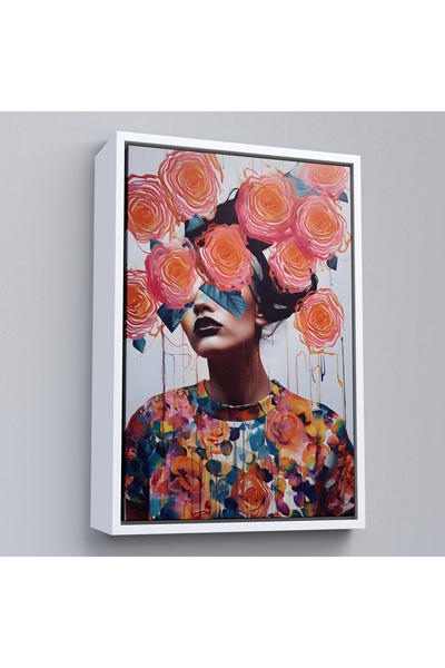 N NOXXO Pictură abstractă de femeie cu cap de floare într-un cadru de lemn-8009