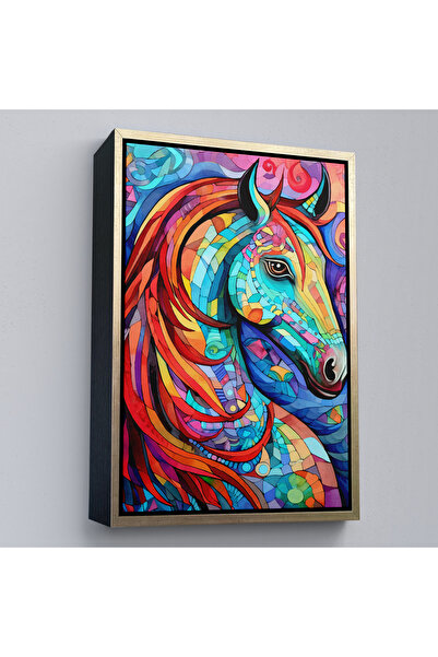 Oxyteez Pictură colorată abstractă de cal cu cadru din lemn-7528