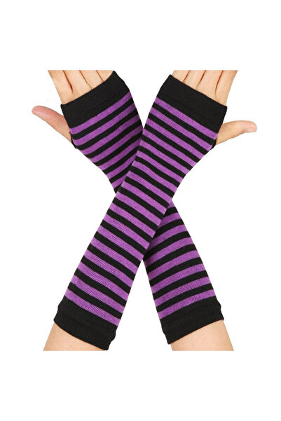 FG KONNİCHİWA Cut Finger Double Purple Black Striped Arm Sleeve