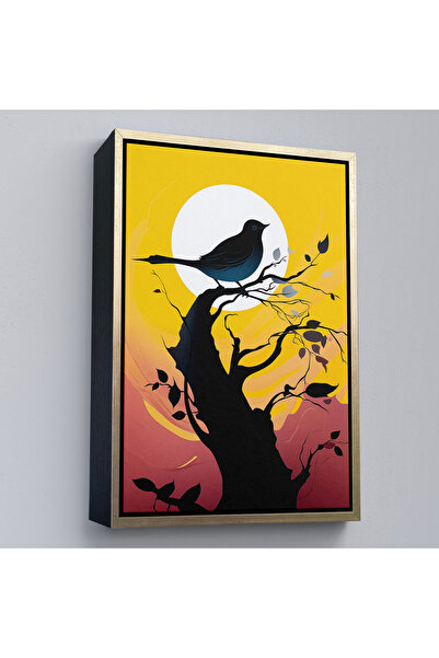 Oxyteez Pictură abstractă de pasăre pe copac cu cadru din lemn-7614