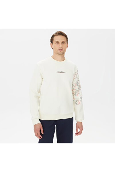 Nautica Erkek Beyaz Standart Fıt Uzun Kollu Sweatshırt